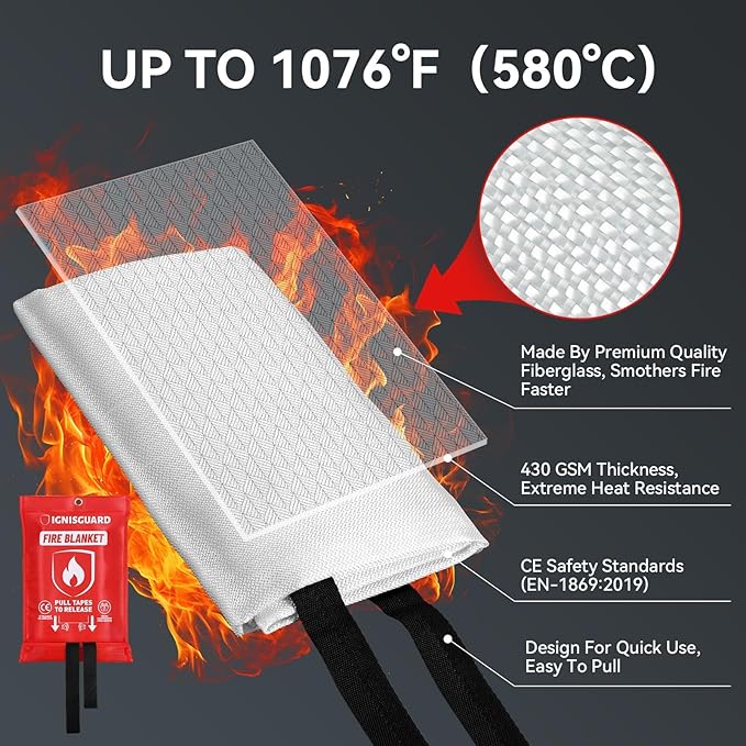 Emergency Fire Blanket for Home and Kitchen, 4-Pack 40"x40", Fiberglass Fire Blankets Emergency for Home BBQ Grill Camping Car Office Warehouse Picnic Fireplace Fireproof Survival Safety