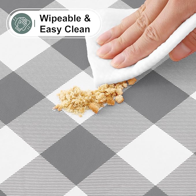 misaya Buffalo Rectangle Picnic Tablecloth, 8 Foot Elastic Fitted Vinyl Table Cloth with Flannel Backing, Waterproof Plaid Table Covers for Dining, Camping, Outdoor (Grey and White, 30" x 96")