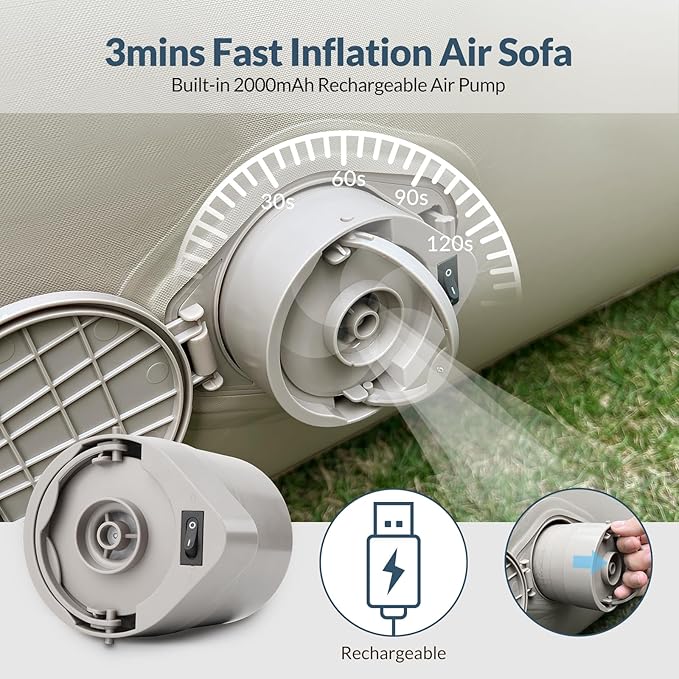 Bestrip Inflatable Couch with Built in Pump - Upgraded Extra Size Air Lounger Sofa, Portable Blow up Mattress Bed with Storage Bag, Inflatable Bed for Home, Camping & Guests