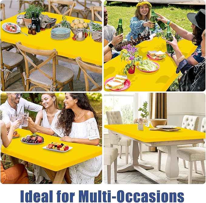 Spandex Picnic Table Cloth 2 Pack, Elastic Fitted Tablecloths for 4 Foot Rectangle Tables, Stretch Washable Patio Table Cover for Outdoor, Camping, Banquet and Parties (Yellow, 30"x48")