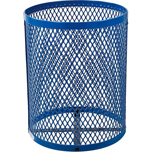 Global Industrial Outdoor Diamond Steel Trash Can with Rain Bonnet Lid and Plastic Liner, 36 Gallon Capacity, Blue, Thermoplastic Coating, 23-1/2" Diameter, 40-1/2"H