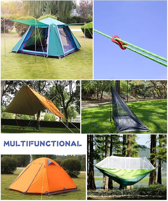 HIKEMAN 50m Reflective Guyline Solid Braid Nylon Camping Rope with Aluminum Adjuster Cord Tensioner Tent Accessory for Outdoor Travel,Hiking,Backpacking and Water Activities (Black, 5mm)