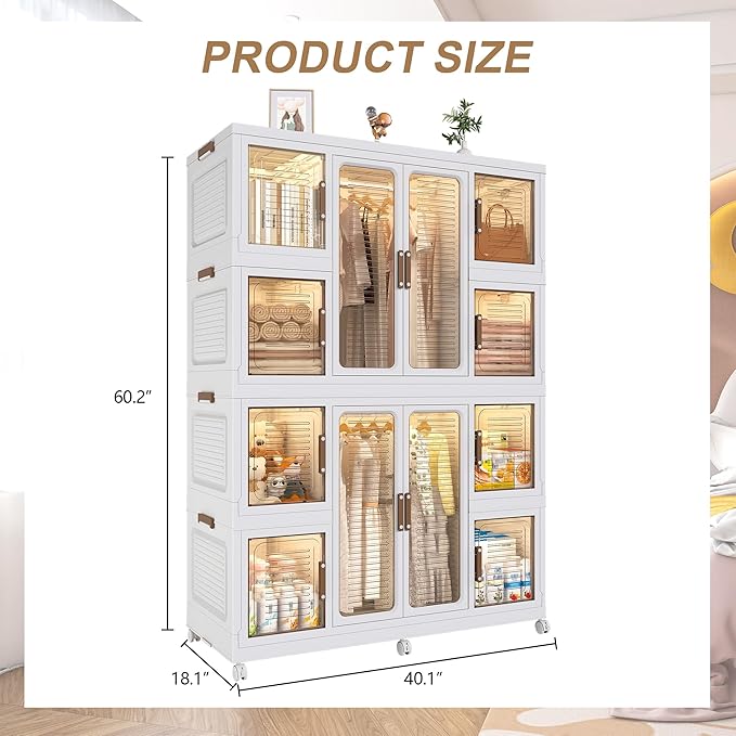 Collapsible Expandable Wardrobe Closet, Multi-Function Plastic Wardrobe,Wardrobes Storage Cabinet (12 Cubes+2 Hanging Rod)