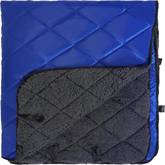 REDCAMP Large Outdoor Camping Blanket with Sherpa Lining, Waterproof and Windproof Cold Weather Blanket for Camping Stadium, Machine Washable 79"x 79" Blue