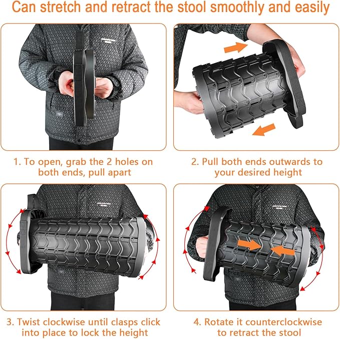 Boreeman Upgraded Collapsible Stool, Square Portable Stool, Lightweight Yet More Sturdy with Load Capacity 400lbs, Perfect for Camping Fishing Hiking BBQ (Square Black)