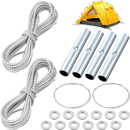 Shimeyao 2 Set Tent Pole Repair Kit, Universal Nylon Tent Poles Replacement Kit with 2 Shock Cords, 12 Washers, 4 Metal Tubes and 2 Iron Lead Wire, Repair Accessories for Camping Hiking Backpacking
