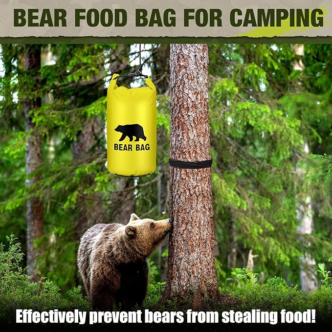 1 Set Bear Food Bag for Camping Ultralight Food Hanging System Includes Waterproof Bear Bag, Nylon Ropes, Hooks for Camping Backpacking