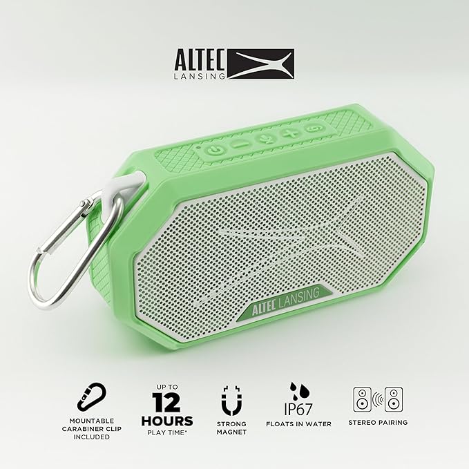 Altec Lansing Portable Bluetooth Speaker HYDRAMINI 2.0, IP67 Waterproof, Portable Speaker, 12h Playtime, Wireless Pairing, USB-C Quick Charge, Magnetic Bluetooth, Voice Assistant Integration
