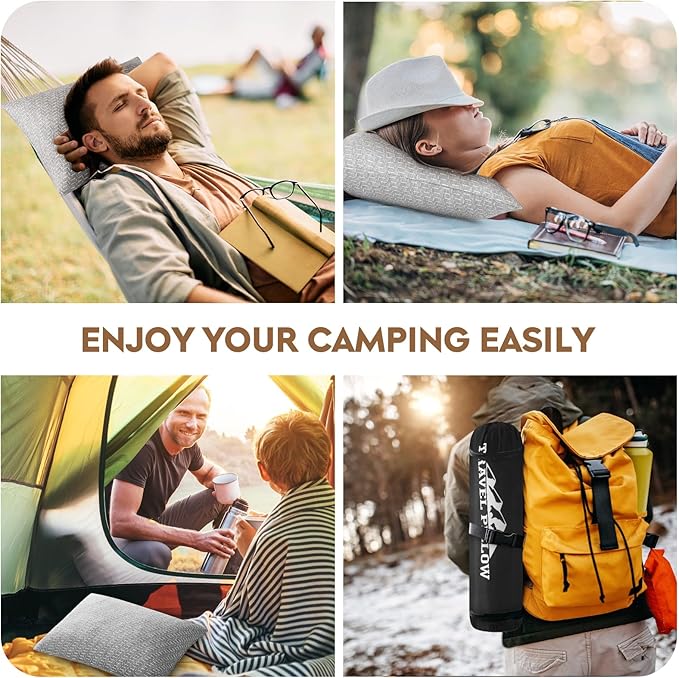 Shredded Memory Foam Pillow, Travel Size Pillow Camping Pillow Breathable and Soft, Ideal Car Backpacking Hiking Airplane