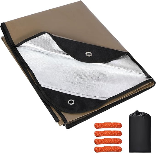RedSwing Heavy Duty Survival Blanket, Waterproof Emergency Thermal Tarp, Multipurpose Reflective Insulated All Weather Blankets for Camping Hiking, Brown