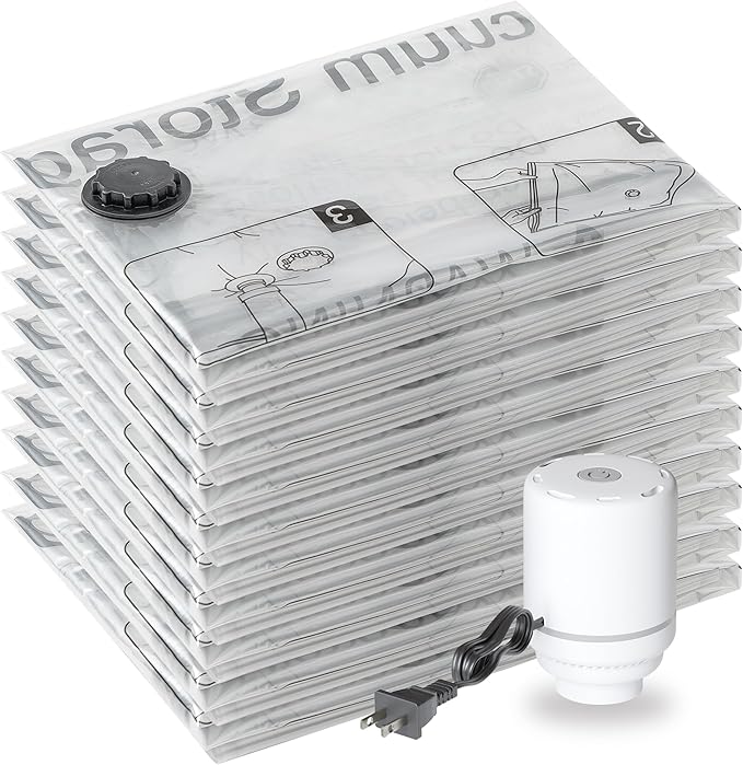 SUOCO 10 Jumbo XXL Vacuum Storage Bags with Electric Pump, Space Saver Bags, Compression Airtight Sealer Bags for Travel, Clothes, Pillows, Comforters, Blankets