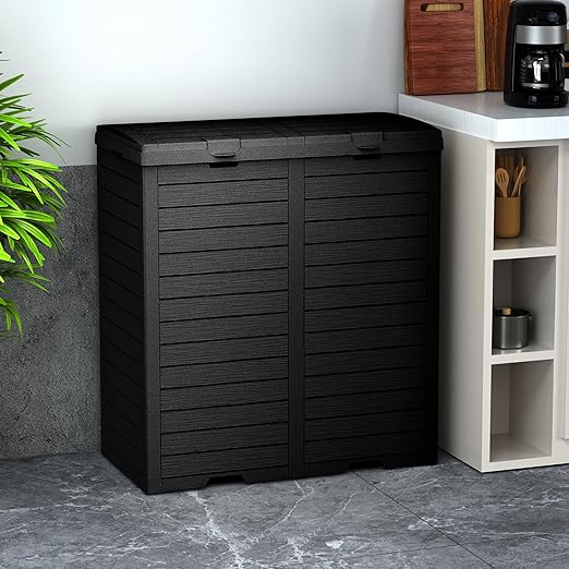 Vixzen 68Gallon Outdoor Trash Can with Lid,Waterproof Resin Waste Bin,Lightweight,Large Sturdy Garbage Bin for Patio,Kitchen,Backyard,Black