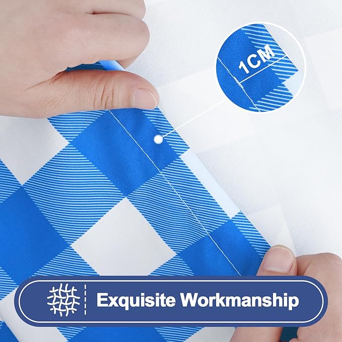 Smiry Picnic Table Cover with Bench Covers, Waterproof Elastic Fitted Tablecloths for 8 Foot Rectangle Tables, Washable Buffalo Plaid Tablecloth for Camping, Outdoor (Blue & White, 30"x96")