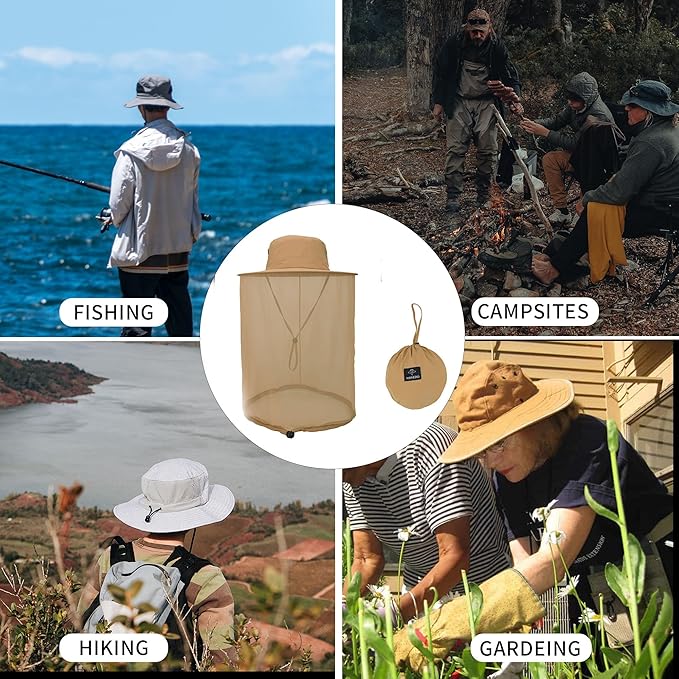 Fishing Hat Sun Protection Hat Mosquito Head Net for Outdoors Bucket Hat with Hidden Net Mesh