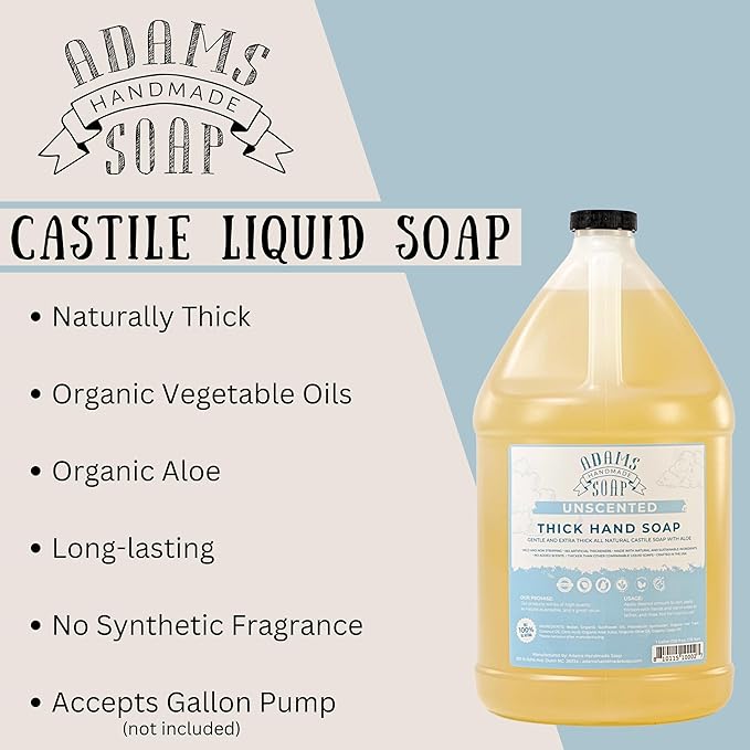 Adams Handmade Soap Thick Organic Castile Liquid Hand Soap 4 Gallon Refill- Unscented