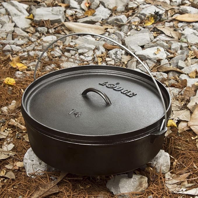 Lodge 6 Quart Pre-Seasoned Cast Iron Camp Dutch Oven with Lid - Dual Handles - Use in the Oven, on the Stove, on the Grill or over the Campfire - Black