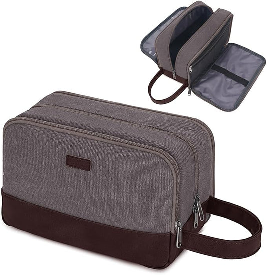 WANDF Travel Toiletry Bag for Men Large Toiletries Shaving Bag Water Resistant Hanging Dopp Kit Travel Accessories Bag for Women Men (Taupe)