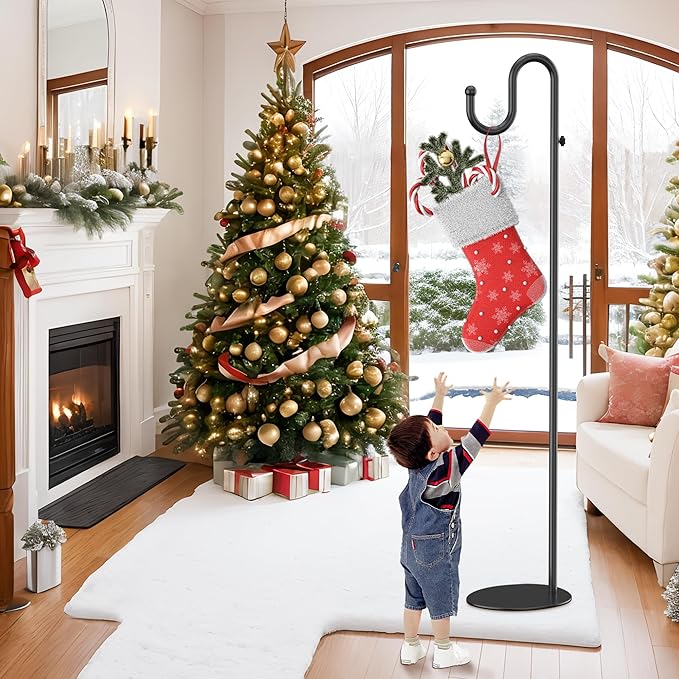 74" Shepherds Hook Stand for Plant: Hanging Bird Feeders, Plants, Lanterns, Wreath and Wind Chimes, Adjustable Free Standing Pole Holder with Heavy Duty Base for Indoor & Outdoor, Holds Up to 20 LBS