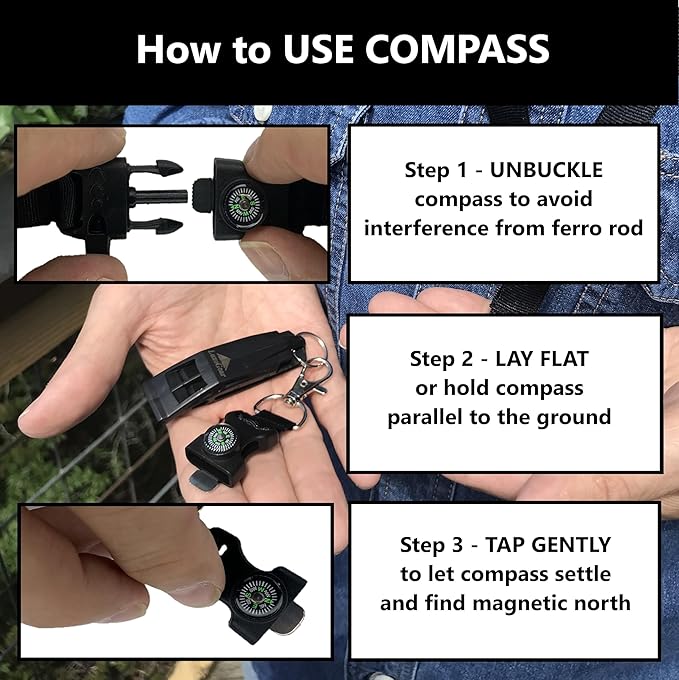 Hiking Whistle Safety Whistle with Compass, Fire Starter Survival Camping