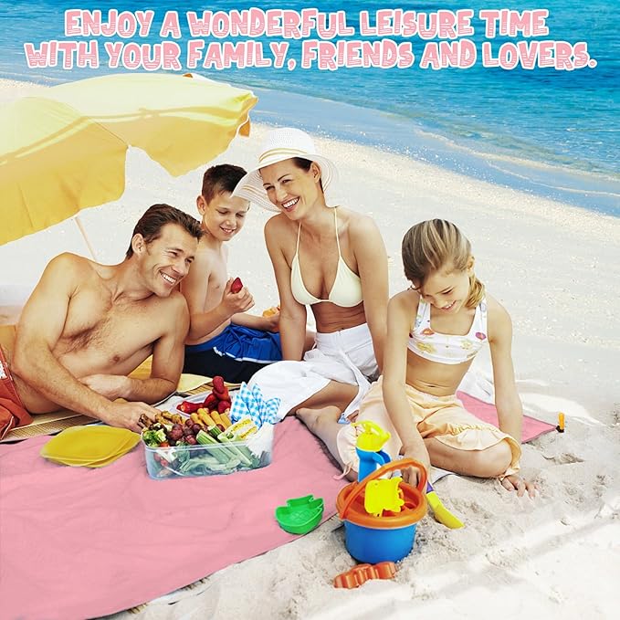 Beach Blanket Waterproof Sandproof 1-7 Adult Oversized 78 '' × 81 '' Lightweight Durable Compact Sand Free Beach Mat for Travel Camping Hiking Picnic Blanket Extra Large