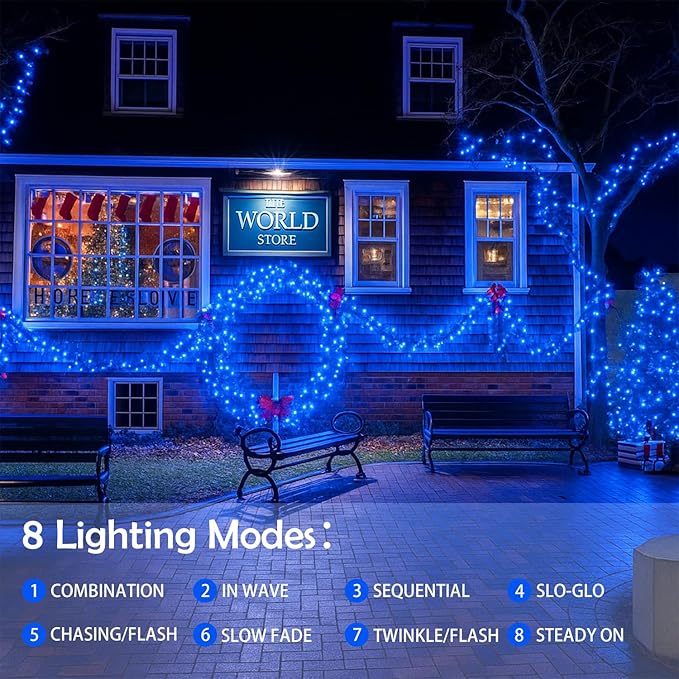 Extra-Long Solar String Lights Outdoor, 4-Pack 400 LED Solar Fairy Lights for Outside Waterproof, Copper Wire 8 Modes Solar Twinkle Fairy Light for Xmas Tree Garden Party Wedding Decor(Blue)