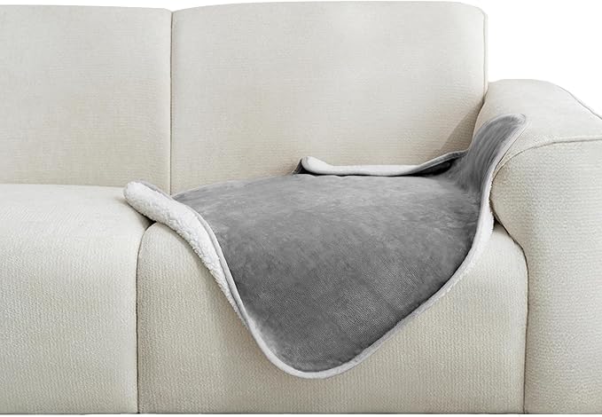 gogobunny Waterproof Pet Blanket for Small Dogs and Cats, Reversible Sherpa Fleece Soft Plush Throw for Couch Protection, Washable Furniture Protector (Grey, 30x30 inches)