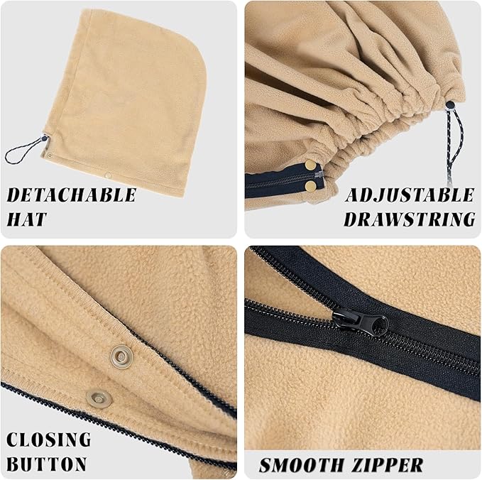 Outdoor Camping Blanket, Poncho Wearable Pocket Blankets, 74.5 in * 63 in, Warm, Comfy, Durable & Portable, Machine Washable, for Stadium, Concerts, Car Travel, Sports, Hiking, Sofa. (Khaki)