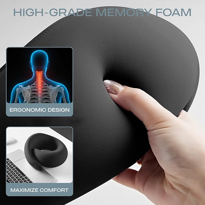 Skechers Memory Foam Travel Pillow,Comfortable & Breathable Airplane Travel Essential,Neck Pillow for Travel,Car Rides,Home, and Office Use,Ergonomic Design for Men and Women,Black