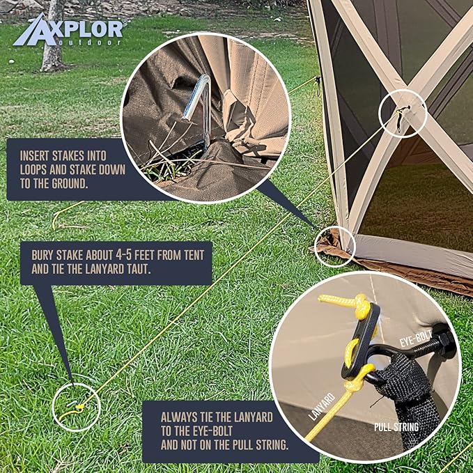 AxplorOutdoor Pop Up Canopy Screen Tent 10x10 | Camping Gazebo | Portable Outdoor Screened Room | Standing Height 5-Sided Camper with Carry Bag