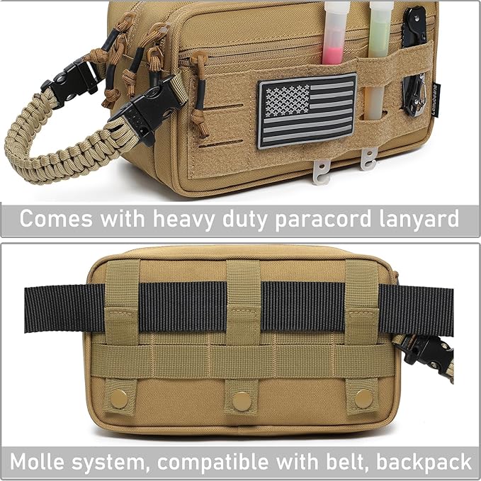 Tactical Toiletry Bag for Men Dry Wet Separate Dopp Kit Travel Hygiene Bag EDC Utility Tool Molle Pouch Mens Shaving Kit Travel shower Bags (Khaki)