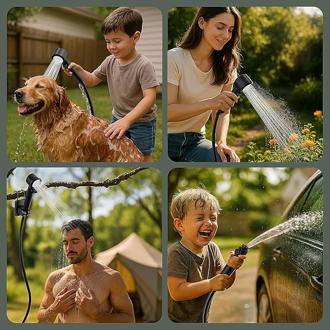 Portable Shower for Camping, Powerful 10L/Min Water Flow, Rechargeable Shower Pump with Bath Sponge, 4 Spray Modes, IPX8 Waterproof, 7800mAh Battery, Ideal for Hiking, Travel, Car Wash, Pet