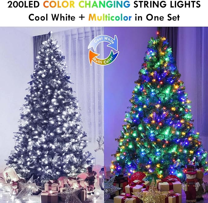 Cool White to Multicolor Color Changing 100 LED 33FT Christmas String Lights for Outdoor Indoor, 11 Modes Christmas Tree Clear Wire Fairy Waterproof Lights with Memory Function & Remote & Timer