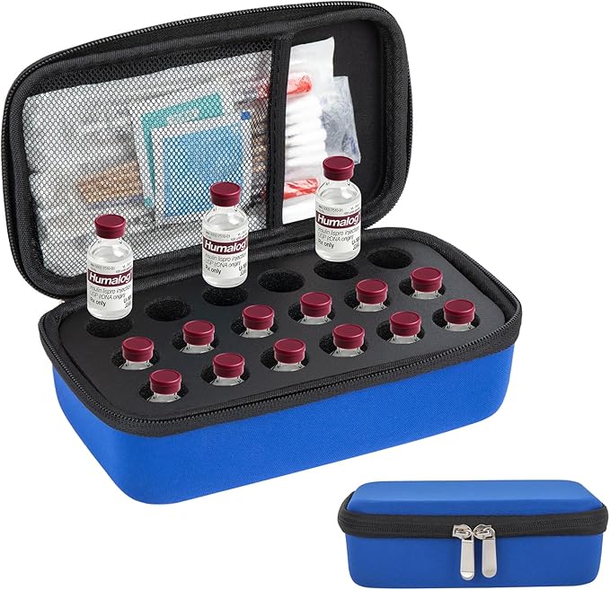 YOUSHARES Insulin Vials Refrigerator Storage Case - 10ml Peptide Vial Protective Holder for Fridge, 18-Slots Diabetic Insulin Small Bottle Organizer Bag Compatible with U-100 Vials