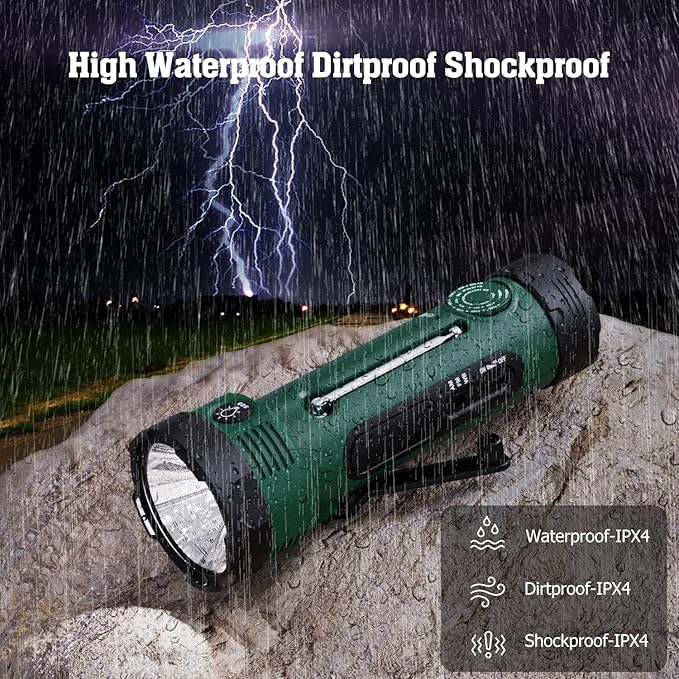 PPLEE Solar Hand Crank NOAA/AM/FM Weather Radio with 5 LED Flashlight, Reading Lamp & USB Phone Charger - Portable Emergency Radio for Camping, Power Outages, Battery Powered Radio