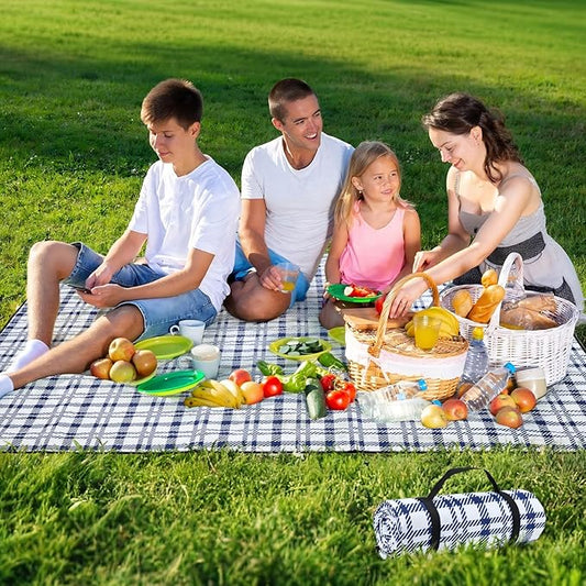Picnic Blanket 80''x80'' Extra Large Outdoor Blanket, Waterproof, Sandproof, Machine Washable, Tear Resistant, Foldable Picnic Mat for Camping, Grass, Park, Travel, Beach – Blue