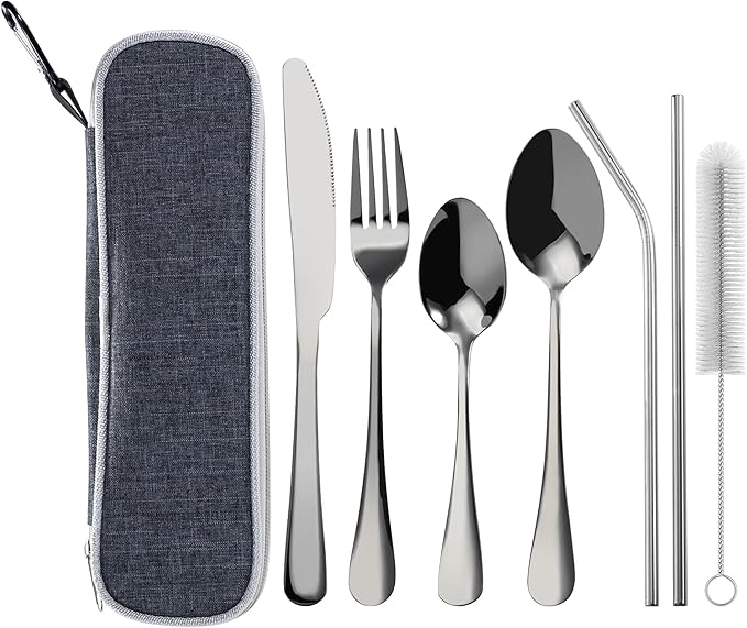 Portable Easy-taking Stainless Steel Spoons and Forks Set for Home Office or Ourtdoor Camping or Picnic Use with a Little Carry Bag