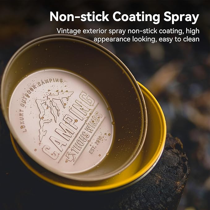 Stainless Steel Plates, Round Deepdish Dinnerware Cookware for Camping Outdoor Kitchen, 2pcs Set, Black