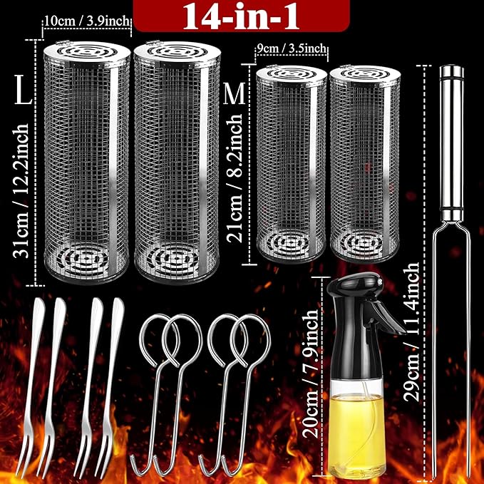 Outdoor Grilling Baskets Grill Bbq Equipment Tools Set Camping Camper Campfire Barbecue Cooking Utensils Kit Picnic Cookware Accessories Necessities Essentials Gear Stuff Must Have Gadget Needs Things