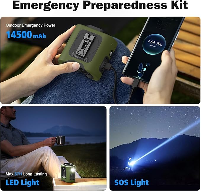 PANERGY Portable Waist Fan, 67H Runtime Wearable Fan with 4+1 Speeds, Storm Mode, 14500mAh Rechargeable Belt Fan with Dual Clip, Flashlight for Outdoor Jobsite(Army Green)