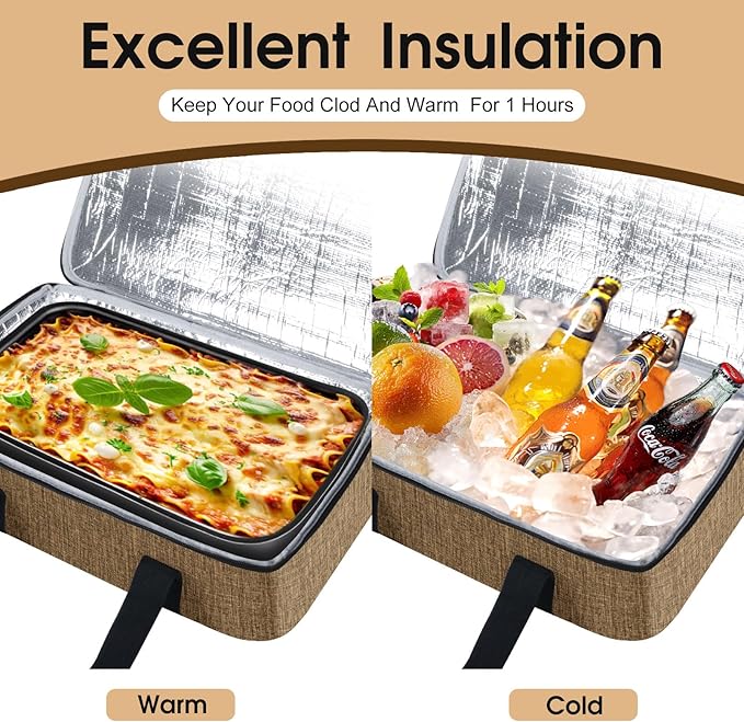 Insulated Casserole Carrier, Portable Casserole Carrier for Hot or Cold Food Lunch Tote Warmer or Cooler Bag, Lasagna Lunch Bag for Potluck Parties- Fits 9" x 13" Baking Dish-Coffee