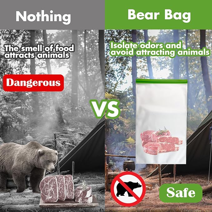 Odor Proof Food Storage Bear Bags Reusable Zipper Barrier Bags Airtight Bags Keep Fresh and Waterproof for Backpacking, Camping, Outdoor Bear Proof Refrigerator Freezing (2 Pack)
