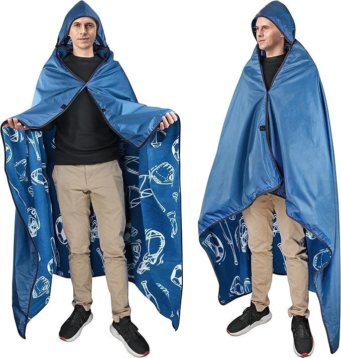 Catalonia Waterproof Stadium Blanket, Windproof Wearable Poncho for Football Sideline & Sports Events for Fans, Portable, Durable Outdoor Blanket for Camping & Tailgating