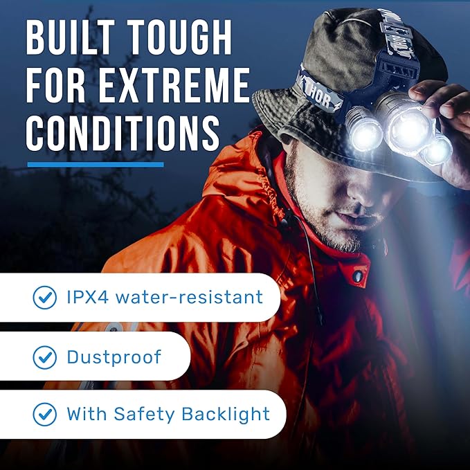 TDC Head Lamp Led Rechargeable Super Bright - USB-C Headlamp for Adults - Head Lights for Forehead - 1080 Lumen Head Flashlight - 10HR Battery for Hardhat, Camping, Hunting, Work