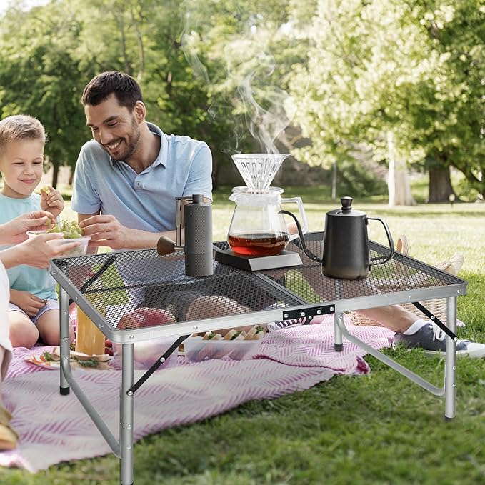 RedSwing Portable Grill Table for Outside, Aluminum Folding Grill Stand Table for Outdoor Camping Picnic BBQ, Lightweight Adjustable Height, 36"x24"x15"/28" Sliver
