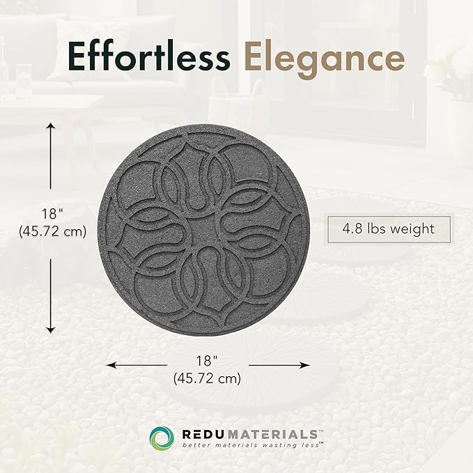 Garden Central 4-Pack 18”x18” Fake Pendant Rubber Stepping Stones, Round, Grey – Reversible Non-Slip Outdoor Faux Decorative Set for Landscaping – DIY Decor for Walkways & Yard Pathways