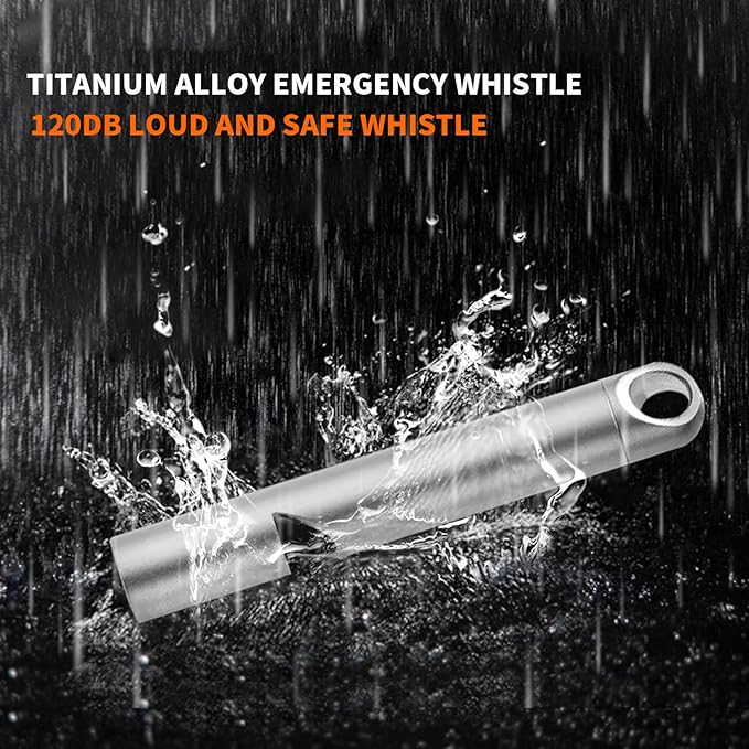 Titanium Emergency Whistle, Gray, 2 Inches Length, 120db Loud Safety Whistle with Necklace Chain, for Survival, Hiking, Camping, Pet Training