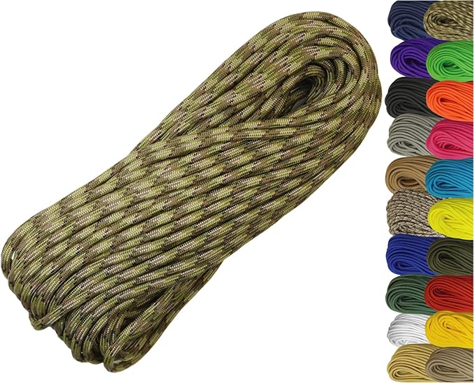 1/4" ParaMax Paracord 100 ft – 1000 lb Type IV Rope for Dog Leashes, Camping, Kayak Anchor - Made in USA - Multi Camo