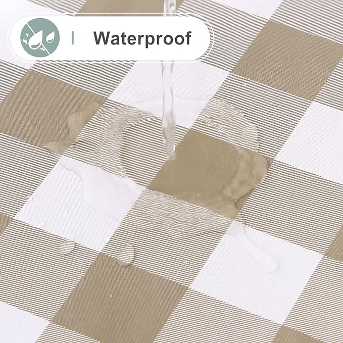misaya Square Waterproof Vinyl Table Cloth, Buffalo Flannel Backed Tablecloth, Wipeable Plastic Table Cover for Dinner, Kitchen, Outdoor (54" x 54", Khaki and White)