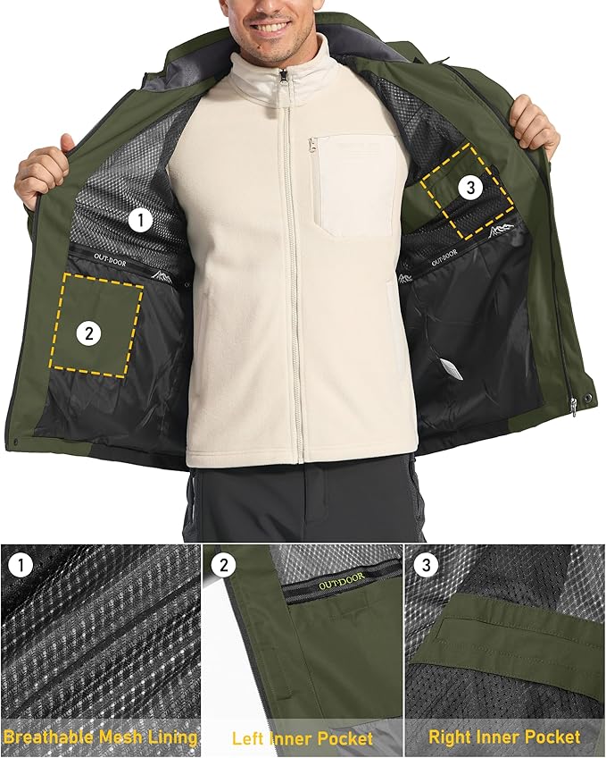 MAGCOMSEN Men's Hooded Windproof Water Resistant Rain Jacket Windbreaker 5 Pockets for Hiking,Fishing,Travel