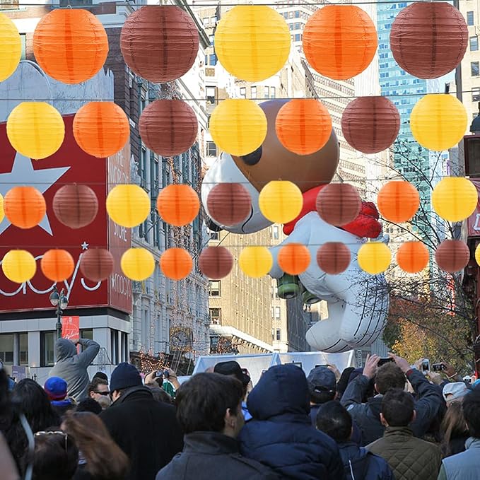 12 Pcs Fall Paper Lanterns Thanksgiving Decorations Yellow Orange and Brown Paper Lanterns Autumn Decorative Round Hanging Party Decorations Harvest Theme Party Supplies